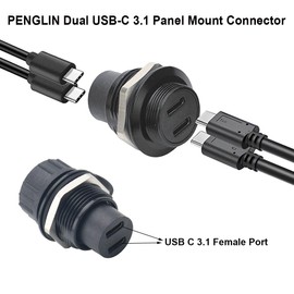 PENGLIN 2PCS Dual USB C Waterproof Coupler, USB C Female to Female Panel Mount Connector, USB 3.1 Type C Extender Support Data Charging for PC,Smartphones, Tablets