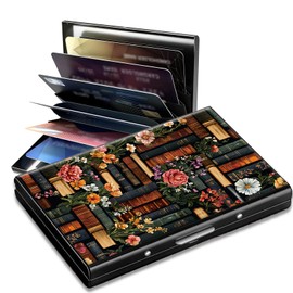 SROJDHFJB Metal Credit Card Holder RFID Blocking, Retro Library Flowers Slim Mini Aluminum Wallet Hard Case for Men & Women, Small Business Card Case Card Organizer Case Holds 12 Cards & Bills