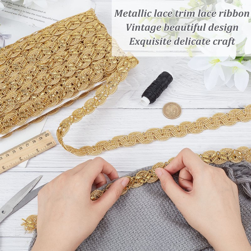 CRASPIRE 20 Yard 3/8 inch Gimp Braid Trim Polyester Gold