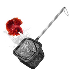 Aquarium Shrimp Net, Shrimp Skimming Aquarium Nets with Extendable Stainless Steel Handle Fish Net for Fish Tank Aquariums Small Ponds Baby-Fish Food Residue Debris, Retractable 7.8-18 Inches Long