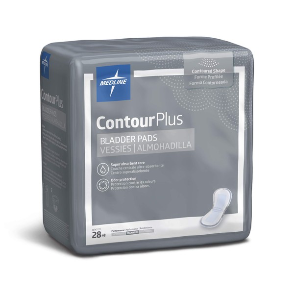 Medline ContourPlus Bladder Control Incontinence Pads, Maximum Absorbency, 6.5" x 13.5", 28 Count (Pack of 6)