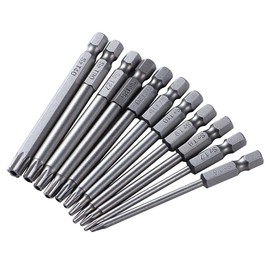 11 Piece Torx Long Screwdriver Bit Set, 1/4 Inch Magnetic Star Head Screwdriver Set T6-T40 Hexagonal Shank Electric Torx Bits Set Tools, 75 mm Long