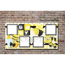 Baby Bee Yellow Newborn Girl 2 PRINTED Premade Scrapbook Pages BLJgraves 64