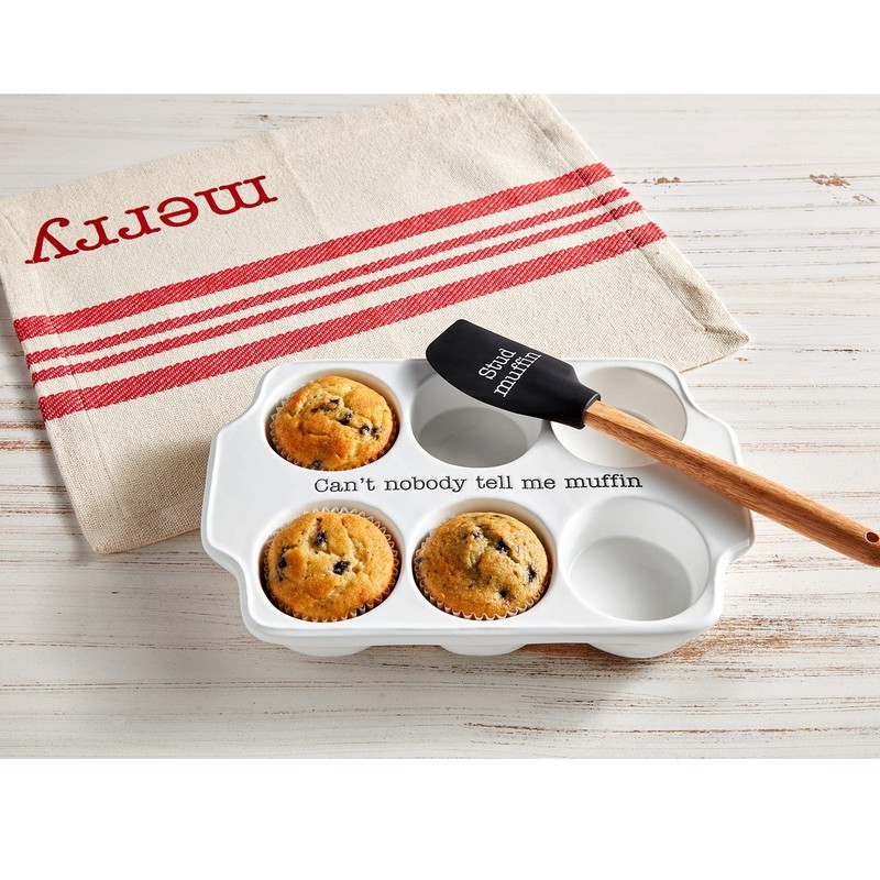 Mud Pie Circa Muffin Tray and Spatula Set, White, 12"