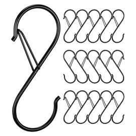 16 Pack S Hooks - 3.5 Inch Heavy Duty S Hooks for Hanging, Small Metal Hooks with Safety Buckle, Max Weight 40 lbs, S Hooks for Hanging Plants, Closet, Clothes, Kitchen, Garden, Indoor Outdoor Black