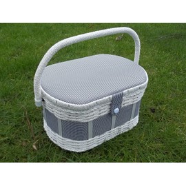 Sewing Box Sewing Basket with Sewing Kit Sewing Storage/White/Blue Chequered