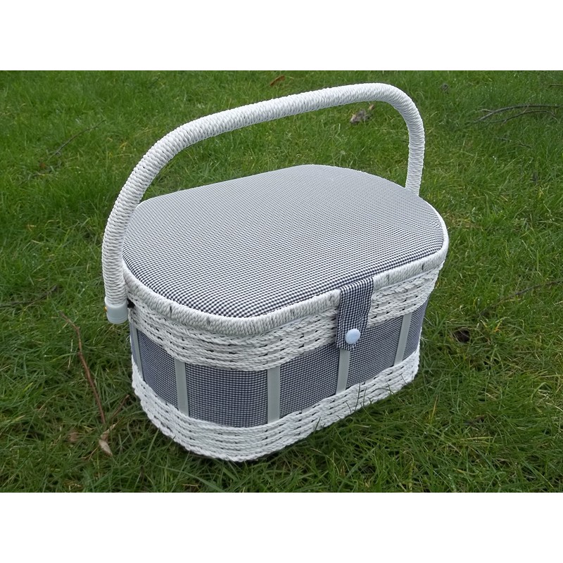 Sewing Box Sewing Basket with Sewing Kit Sewing Storage/White/Blue Chequered