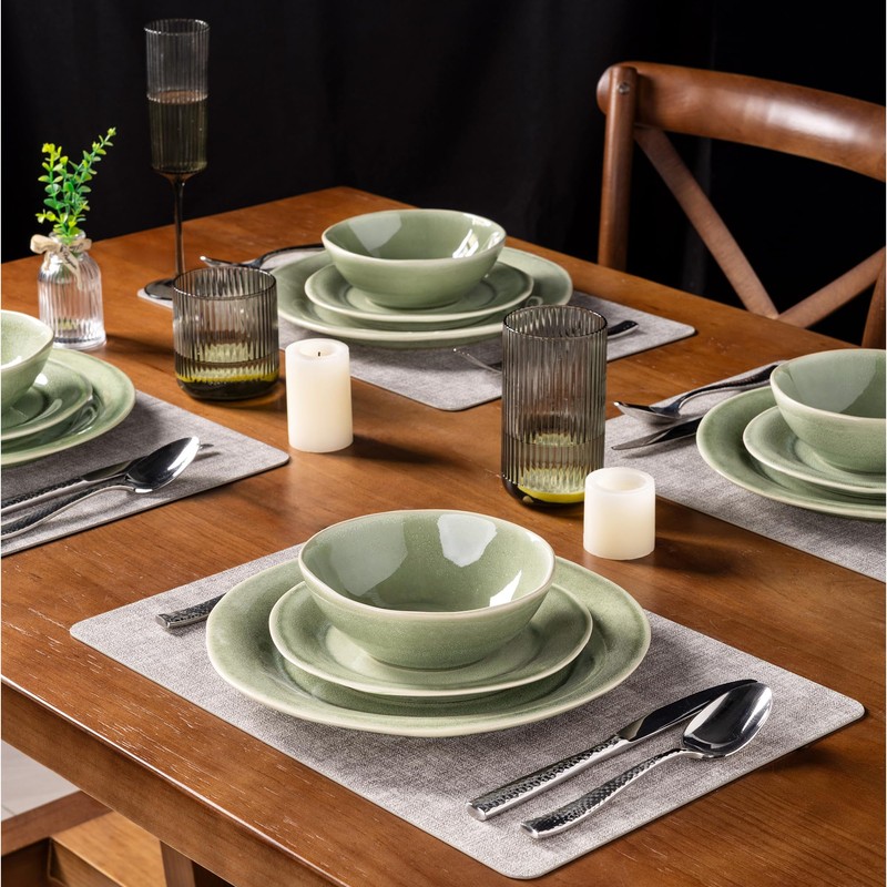 AmorArc Ceramic Dinnerware Sets, Handmade Stoneware Reactive Glaze Plates and