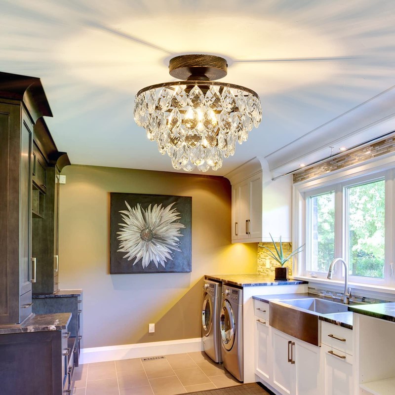 YYJLX Crystal Chandelier,Modern Semi Flush Mount Small Ceiling Light Oil