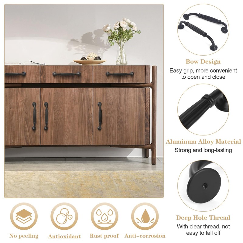 Roxanex 6 Pieces Black Kitchen Door Handles Cabinet Handles Drawer