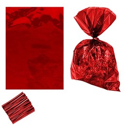 Red Clear Cello Bags Candy Plastic Favor Cellophane Treat Bags,Pack of 50