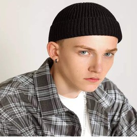 MAIAGO - Gorro de pescador para hombres y mujeres, gorro de punto corto, gorro de invierno cálido, negro+amarillo, Talla única