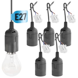 greate. greate 6x Baufassung E27 schwarz mit Schnellverbinder - Lampenfassung E27 inkl. Zugentlastung - Renovierfassung E27 max. 60W 250V - Baustellenfassung E27, Baufassung LED, Bau Lampenfassung, Baulampen