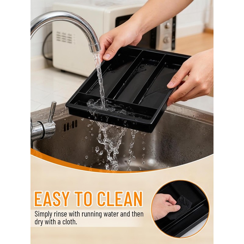 Kunoli Cutlery Organiser, Expandable Cutlery Tray (Black)
