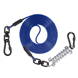 Sisifish Pet Tie Out Cable for Dogs - Dog Runner Cable with Swivel Hook and Shock Spring, Yard Outdoor and Camping (Blue, 4MM*20FT)