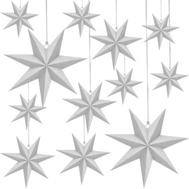 Haconba 12 Pack 3D Large Paper Star Hanging Paper Star Lanterns Lampshade for Christmas Wedding Birthday Holiday Party Home Decor White