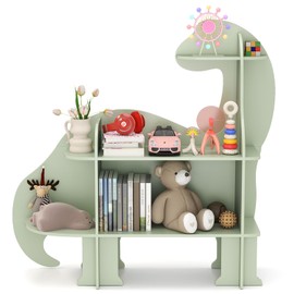 Costzon Dinosaur Kids Bookshelf, 3-Tier Wooden Children's Bookcase, Toy Storage Organizer, Montessori Book Shelf for Preschool, Kids Room, Playroom, Nursery, Kindergarten, Green
