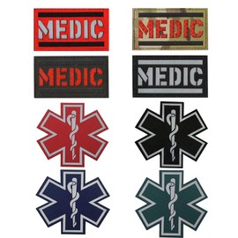 Reflective Medic Patches, EMT EMS Paramedic Medical Star of Life Embroidered Fabric Patches with Hook Loop Backing for Clothes 8 PCS
