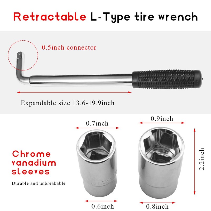 FSTURIOS Lug Wrench Wheel Wrench, Telescoping Lug Wrench with 17/19mm