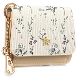 GAEKEAO Small Wallet for Women RFID Blocking Slim Keychian Wallet Floral Vegan Leather Card Holder with ID Window Zip Pocket