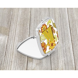 Caroline's Treasures CJ2003-KSCM Letter K Floral Mustard and Green Compact Mirror Decorative Travel Makeup Mirror for Women Girls Gifts Pocket Makeup Mirror Folding Handheld
