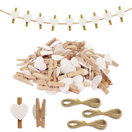 110 Mini Love Wooden Clips With 30 Meters Of Twine, Mini Wooden Pegs, Small Clothespin Wooden Peg Decorations, Photo Clips, Suitable For Parties And Card Decorations