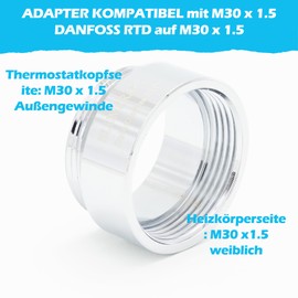 BLUMKRAFT Compatible with Danfoss RTD radiators: set with 2 adapters M30 x1.5 for thermostat/thermostat head M30x1.5 AG