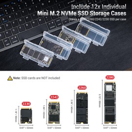 Dual Protect Hard M.2 SSD Holder with 12 PCS Individual Clear M.2 NVMe Case for M.2 2280 2260 2242 2230 SSDs Storage, Water-Resistant & Shockproof M.2 2280 SSD Card Case with Label & Notepaper