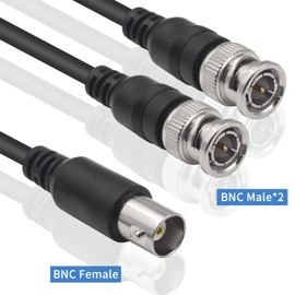 Poyiccot BNC Splitter Adapter Cable 1.5ft, Dual BNC Male to BNC Female Cable 50 ohm Coaxial Cable, BNC Splitter 2 in 1 Out Coax Cable for CCTV System, Radio, Modem, Camera
