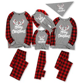 IFFEI Matching Family Pajamas Sets Christmas PJ's with Letter and Plaid Printed Long Sleeve Tee and Bottom Loungewear Men-XX-Large Grey