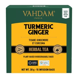 Herbal Tea Bags 30g (30 Tea Bags) Plant Based Biodegradable Bags, Non GMO, Gluten Free | 100% Pure Herbal Blend - Sweet & Earthy | Whole Loose-Leaf Tea Bags (Turmeric Ginger Herbal Tea)