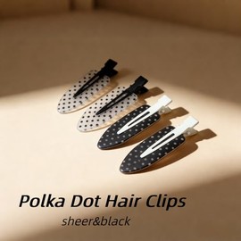 Lindas pinzas para el cabello sin costuras con lunares para mujer – 4 piezas, negras y blancas, sin pliegues, pinzas de pico de pato, pinzas retro Y2K