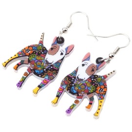 BONSNY Acrylic Drop Dangle Bull Terrier Dog Pets Earrings Funny Design Lovely Gift Women Fashion Jewelry (Multicolor)