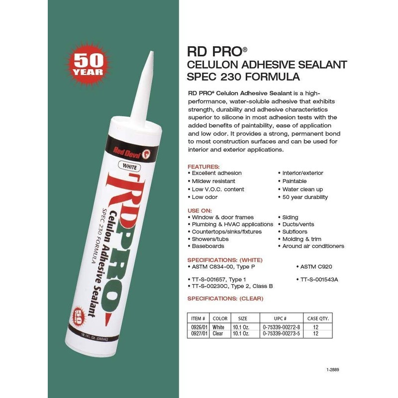 Red Devil 09270I RD Pro Celulon Adhesive Sealant, Clear, 10.1