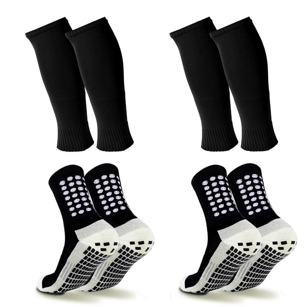 Barrlves 2 Set Grip Soccer Socks and Shin Guard Sleeves