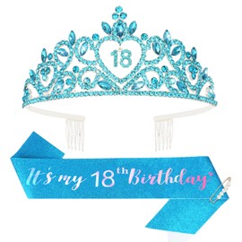 Araluky Happy 18th Birthday Decorations for Girls, 18th Brthday Sash and Crown for 18 Birthday Gifts for Girls