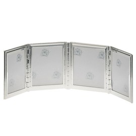 H.Bauer jun. Silver-Plated Multiple Photo Frame for 4 Photos 3.5 x 4.5 cm - Small Folding Frame with Grooves and Thread Look - Polished Picture Frame with Glass and Back Panel for Standing