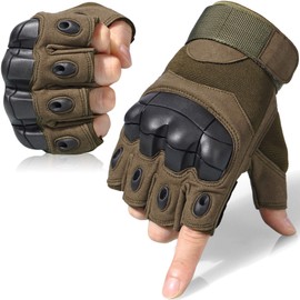 WTACTFUL Tactical Gloves Fingerless Half Finger Gloves for Driving Paintball Airsoft Riding Motorcycle Motorbike Hunting Cycling Work Men Women Size Large Green