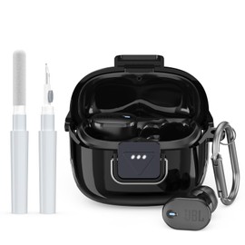 WADVCU[Upgrade Secure Lock] for JBL Tune Buds 2 Case Cover with Cleaner kit, Protective TPU Transparent Hard Shell ONLY Compatible with JBL Tune Buds 2nd Gen Earbuds Charging Case with Keychain(Black)