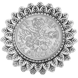 1955 British Sixpence Coin Brooch, 70th Birthday Gift for Mum or Grandma, Vintage Jewellery