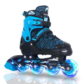 Inline Skates for Boys, Outdoor Adjustable Roller Skates for Kids Youth with Beginners Full Illuminating Safe Durable Blue Size 10C 11C 12C 13C