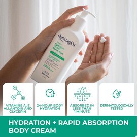 Dermaglós Crema Corporal Hidratante Hidratación + Rápida Absorción, Duración 24 Horas Hidratante diario para todo tipo de piel, incluso la sensible Con Vitamina A, Vitamina E, Alantoína, Glicerina 300g
