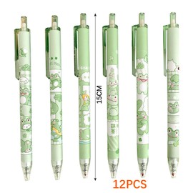 HSYWSH 12pcs Frog Retractable Pens Gel Pen Set Frog Gel Pen Cartoon gel pen Kawaii Gel Pen Black Ink Pens Novelty Pens School Supplies Funny Office Stationery Gifts (Black 0.5mm) (green)