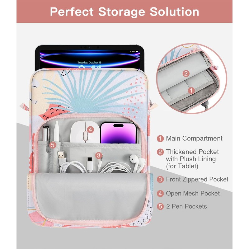 MoKo Tablet Case with Shoulder Strap & Handle, Multiple Compartments,