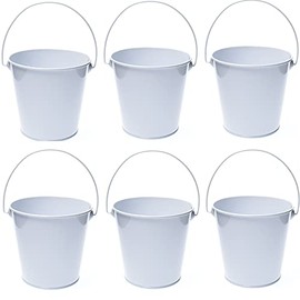 TAKMA Colored Metal Buckets with Handle - 6 Pack 6 Inch Galvanized Iron Pail Bucket for Kids,Classroom,Crafts,and Party Favors (White, 6" Top)