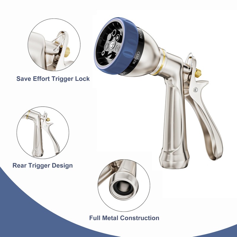 HOSUN Heavy Duty Garden Hose Nozzle, 100% Metal Adjustable Water