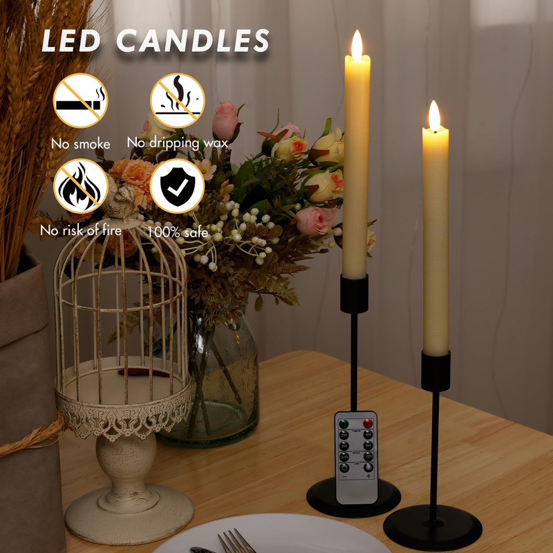 AFINETH Flameless Taper Candles with Rmote, 9.6" Real Wax Battery