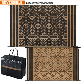 SAND MINE Reversible Mats, Plastic Straw Rug, Modern Area Rug, Large Floor Mat and Rug for Outdoors, RV, Patio, Backyard, Deck, Picnic, Beach, Trailer, Camping (6' x 9', Black & Brown)