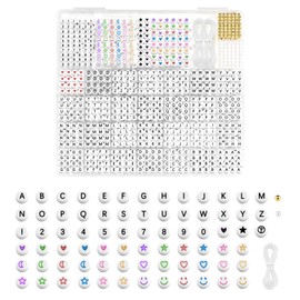 2240 Pieces A-Z Letter Beads Set, 7 mm Beads for Threading, Buchsta, Beads, Number Beads, Beads, Smiley Beads, Heart Beads, Star Bead Jewellery, Gold Beads, for Jewellery, Bracelet, Hairband, DIY