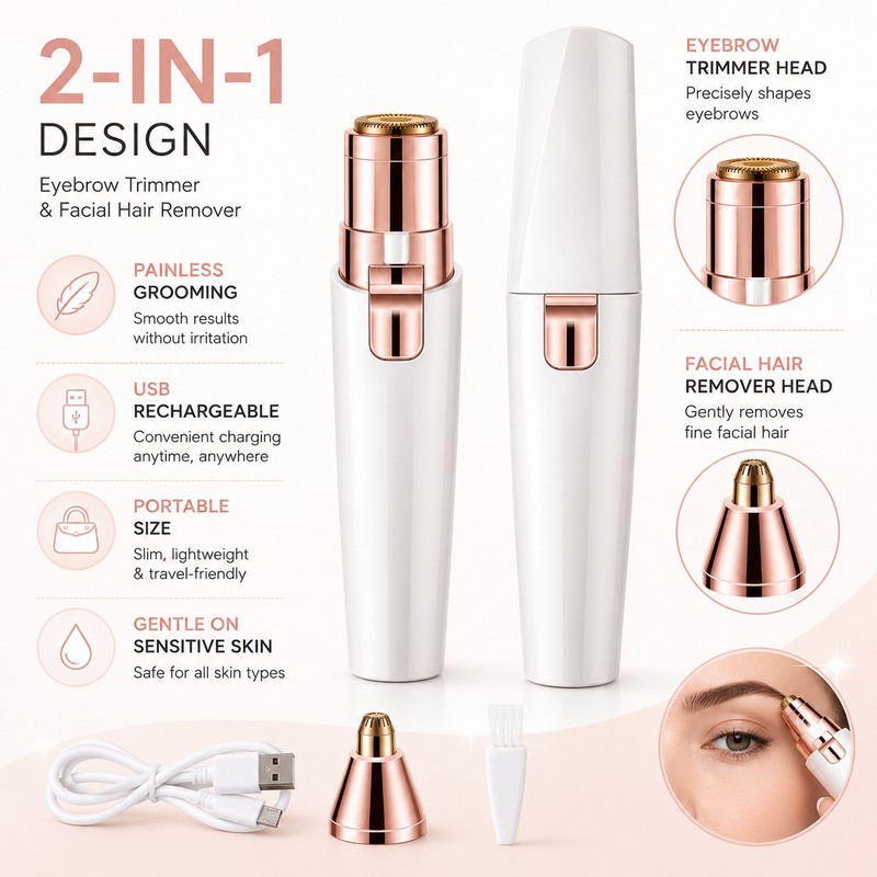 2-in-1 Electric Eyebrow Trimmer for Facial Grooming – USB Rechargeable
